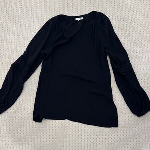 Pleione Black Blouse with Lace Sleeve Insets